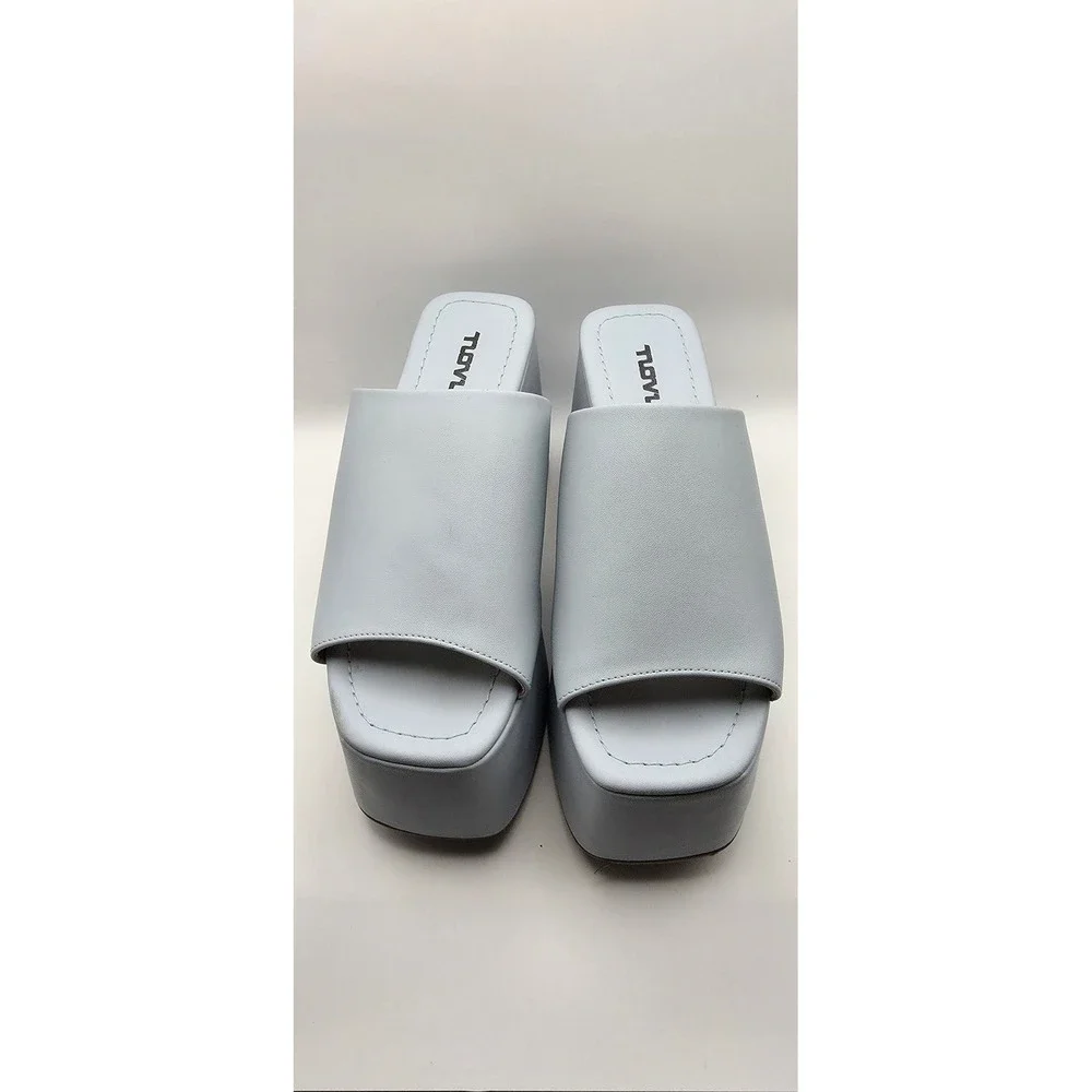 Novus Women Light Blue Platform Wedge Sandals Y2K Chunky Mule Heels Size 6
